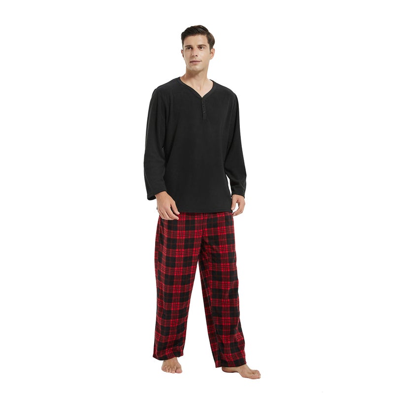 U2SKIIN Couple Pajama Sets, Plaid Pajama Set for Men and Women Soft Warm Pjs Set Black/Red-Black Plaid Mens Large - Image 3